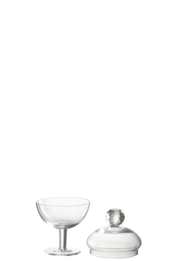Transparante glazen opbergpot Culvone H14 cm met kristallen knop en voet