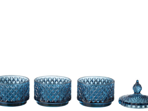 Pot Runoro Glas Blauw H20 cm met reliëfglas en deksel, stijlvol blauw interieuraccent