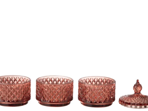 Pot Raarero glas oranje met drie niveaus en sierlijke deksel, compact en decoratief voor woonaccessoires