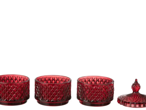 Jaukal glazen pot rood H20 cm met slanke vorm en facetstructuur, elegant in winterse woondecoratie