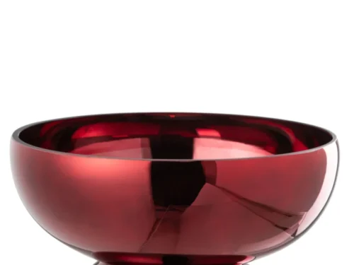 Kom Russaro Glas Rood, ronde decoratieve schaal met voet in donkerrood glas