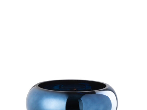 Blauwe glazen vaas Julia, compact rond design, H13,5 cm, tijdloos en geschikt als waxinelichthouder