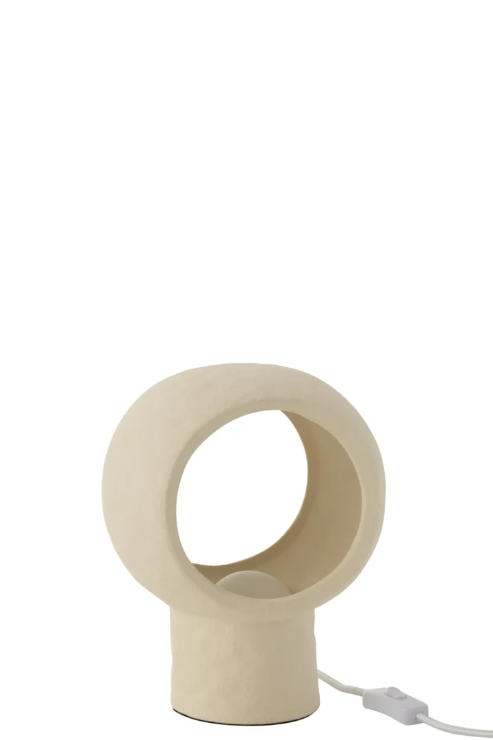 Tafellamp Hirrond Steen H27 cm in beige steengoed met ronde vorm en snoerschakelaar