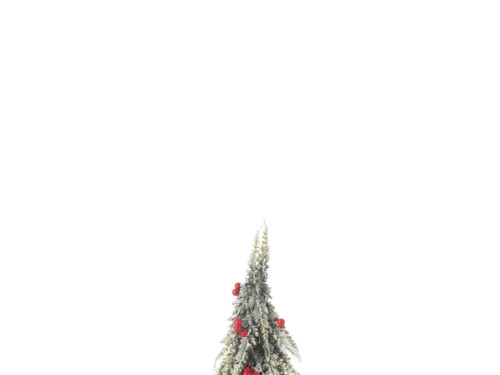 Kerstboom Liernin kunstkerstboom rood 40 cm met kunstsneeuw en rode bessen in houten pot