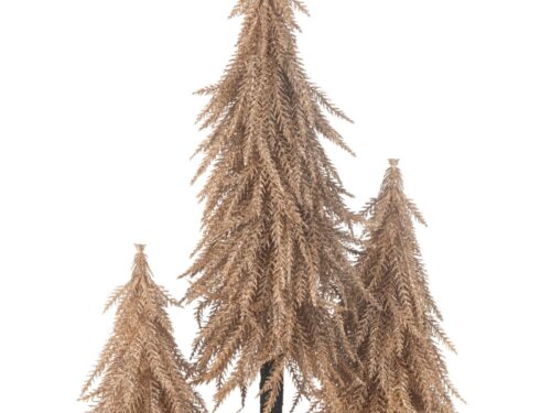 Kerstboom Tiermone kunststof koper 50 cm, set van 3 mini kerstbomen op houten voet