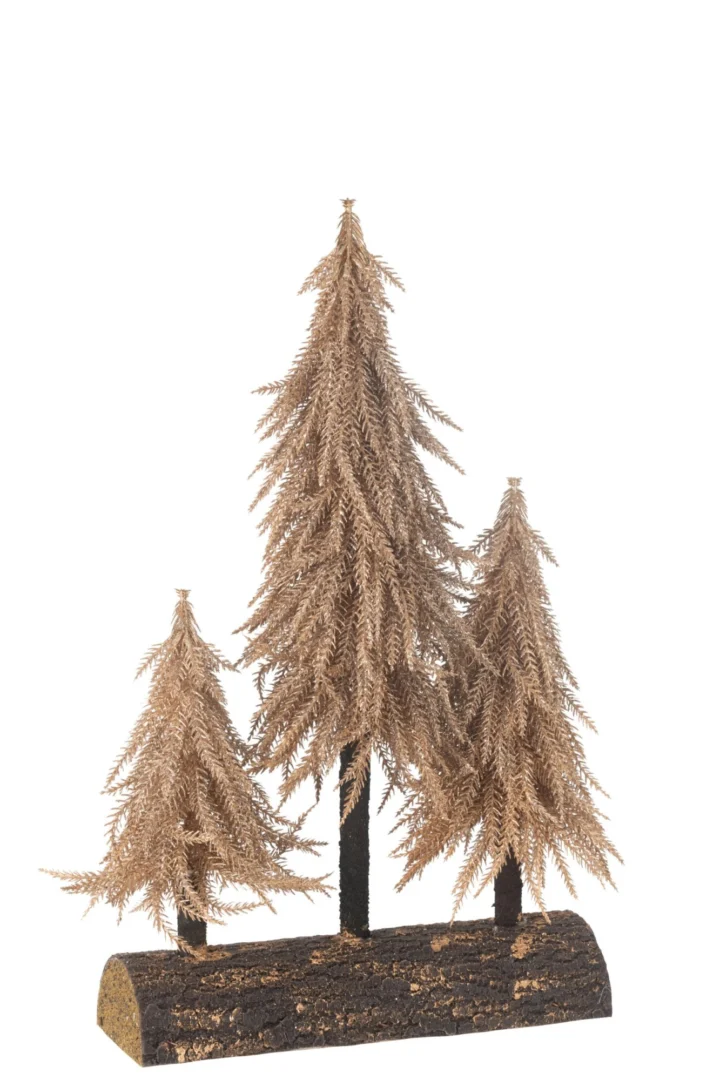 Kerstboom Tiermone kunststof koper 50 cm, set van 3 mini kerstbomen op houten voet