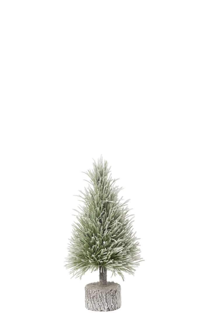 Kerstboom Gosang kunststof groen H36 cm, compact met besneeuwde takken en decoratieve boomstamvoet