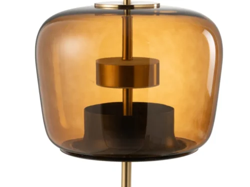 Tafellamp Reemmum Glas H58 cm met bruin glazen kap, gouden metalen details en LED-aansluiting