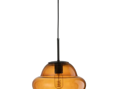 Hanglamp Heernan Glas met bruin glas en slanke zwarte ophanging, sfeervol boven tafel of in de hal