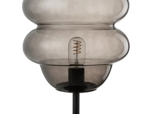Tafellamp Flaulik Glas H52 cm met grijs glazen kap, zwarte voet en E27-fitting