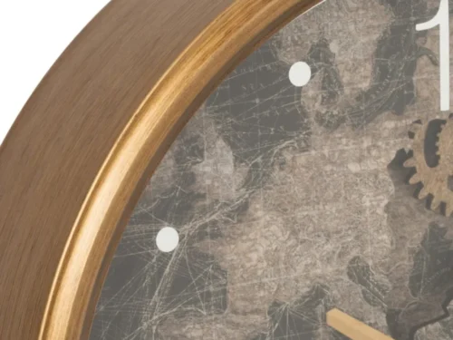 Klok Goskaro Goud wandklok met goudkleurige rand, tandwielprint en glazen wijzerplaat