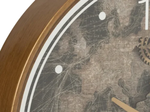 Klok Diennir Goud wandklok met goudkleurige afwerking, MDF, metaal, glas en industrieel tandwielpatroon