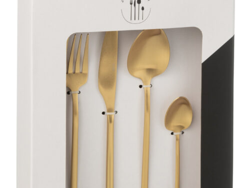 Opbergdoos Kleibor Staal Goud, set van 24 gouden bestekstukken in luxe cadeauverpakking