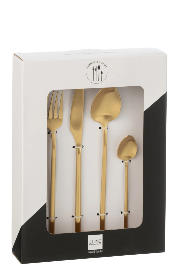 Opbergdoos Kleibor Staal Goud, set van 24 gouden bestekstukken in luxe cadeauverpakking