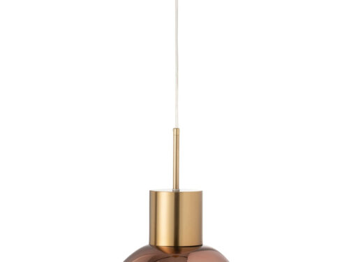 Hanglamp Naummand koper met glazen bol en slanke ophanging, warm en eigentijds design