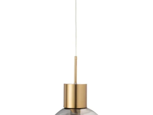 Hanglamp Loollane Grijs met goudkleurige details en organische glazen kap, slank en modern