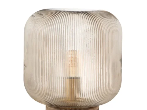 Bruine tafellamp Trauvan van geribbeld glas met E27-fitting en snoerschakelaar
