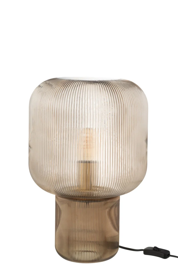 Bruine tafellamp Trauvan van geribbeld glas met E27-fitting en snoerschakelaar
