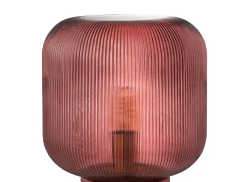 Tafellamp Heessura van rood geribbeld glas met E27-fitting en snoerschakelaar, H42 cm