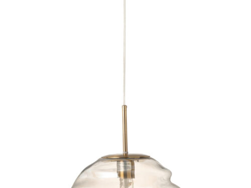 Hanglamp Seirno Glas met bruine fitting en sculpturaal glazen kap, elegante moderne sfeerverlichting
