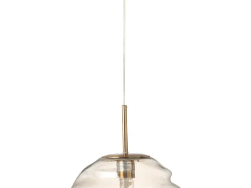 Hanglamp Seirno Glas met bruine fitting en sculpturaal glazen kap, elegante moderne sfeerverlichting
