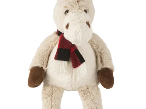Plaid Fliemman beige pluche ezel met bruine details en rood-zwart sjaaltje, 30 x 25 cm