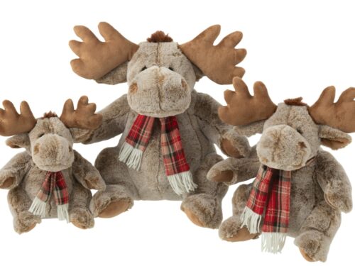 Plaid Gullero bruin rendier met geruite sjaal, zacht pluche woonaccessoire 38 x 25 cm