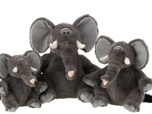 Decoratiefiguur Slovum grijze polyester olifantknuffels met zachte pluizige afwerking, set van drie formaten