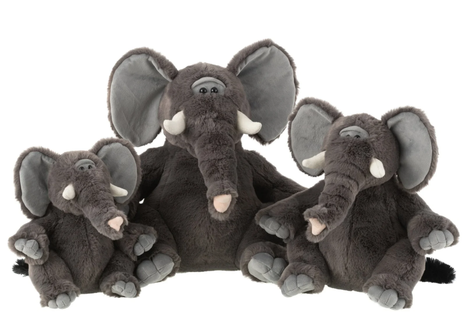 Decoratiefiguur Slovum grijze polyester olifantknuffels met zachte pluizige afwerking, set van drie formaten