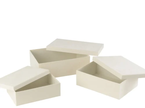 Opbergdoos Skilland Papier Wit set van 3, rechthoekige opbergdozen met deksel in zachte witte tint