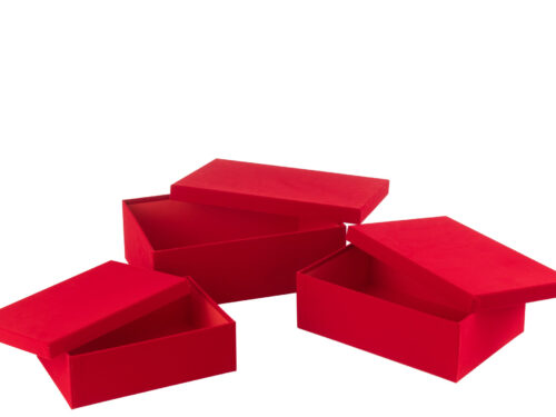 Set van 3 rode Opbergdoos Flaukine van papier met fluweellook, rechthoekig en decoratief
