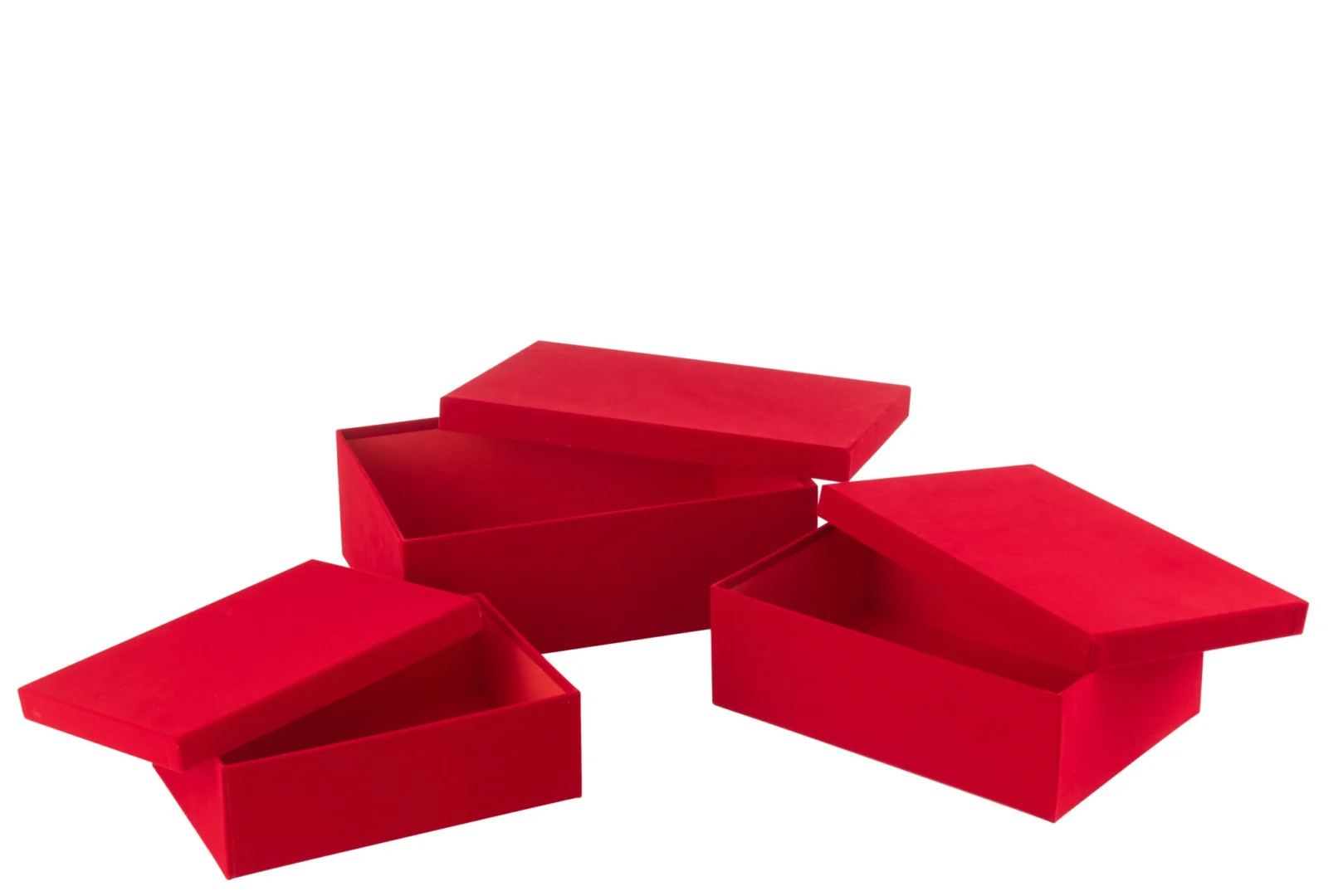 Set van 3 rode Opbergdoos Flaukine van papier met fluweellook, rechthoekig en decoratief