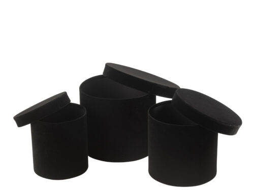 Set van 3 zwarte ronde opbergdozen Coormang van fluweelpapier met losse deksels