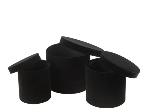 Set van 3 zwarte ronde opbergdozen Coormang van fluweelpapier met losse deksels