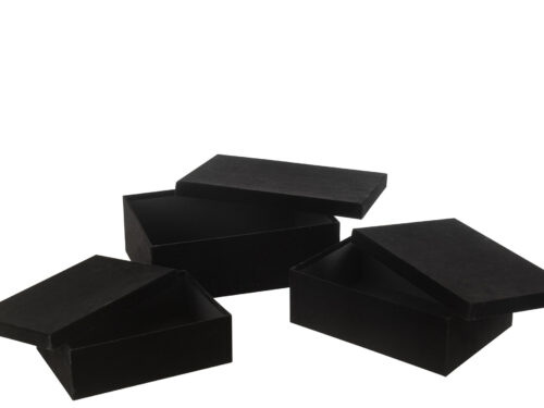 Opbergdoos Kity Papier Zwart set van 3, rechthoekig met luxe matte afwerking en deksels
