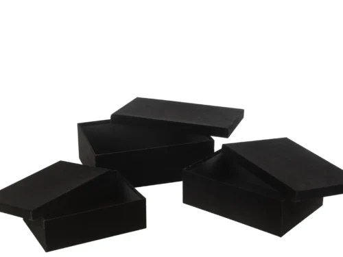 Opbergdoos Kity Papier Zwart set van 3, rechthoekig met luxe matte afwerking en deksels