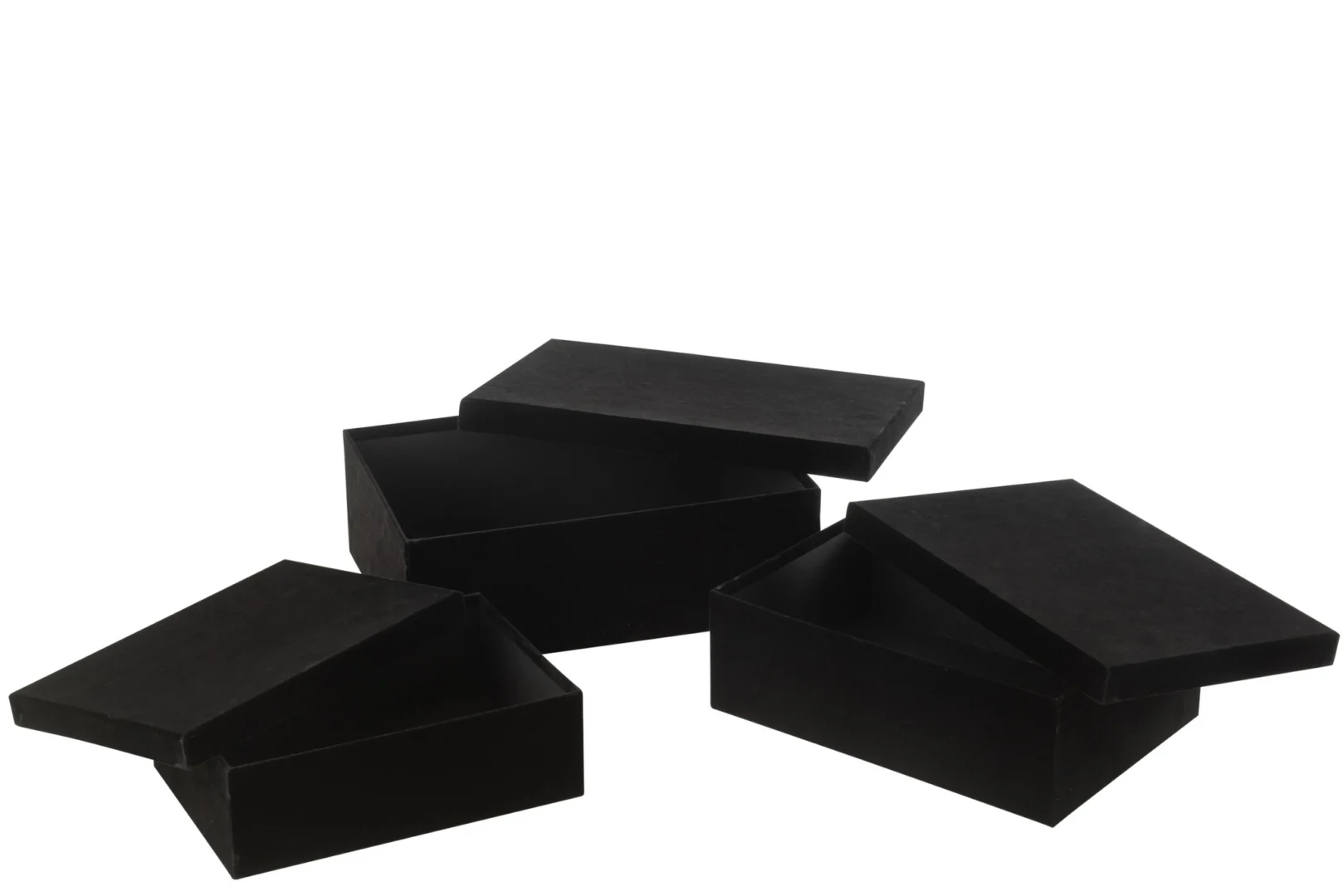 Opbergdoos Kity Papier Zwart set van 3, rechthoekig met luxe matte afwerking en deksels