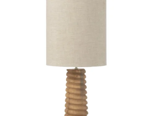 Tafellamp Hoomis Hout met naturel linnen kap en gedraaide houten voet, warm en natuurlijk ontwerp
