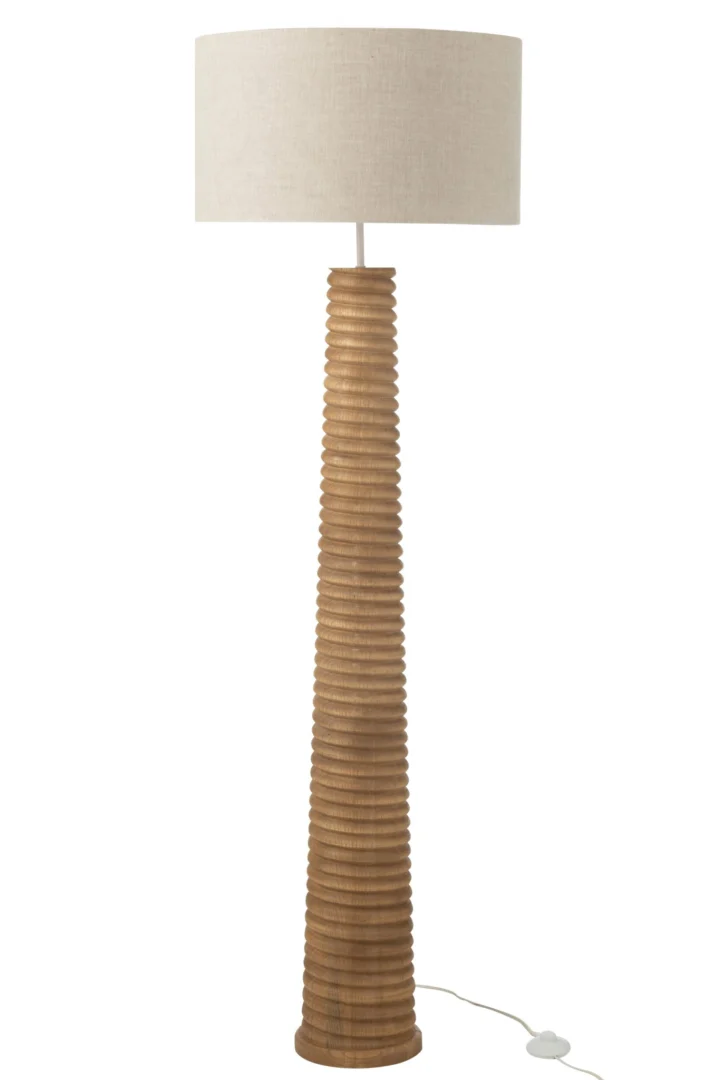 Geemmora vloerlamp van hout met linnen kap, H160 cm, warme natuurlijke uitstraling