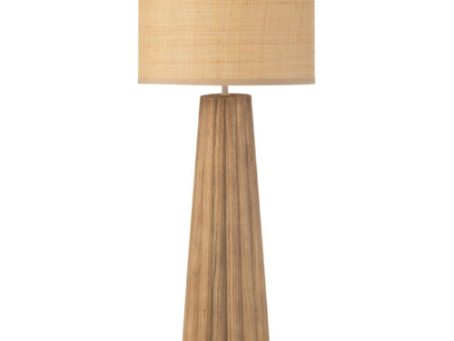 Tafellamp Punsea Hout H100 cm met naturel kap en slanke ailanthushouten voet