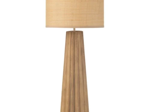 Tafellamp Punsea Hout H100 cm met naturel kap en slanke ailanthushouten voet
