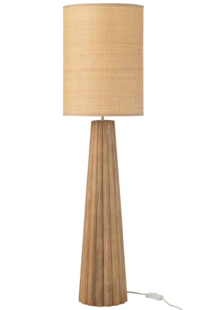 Tafellamp Punsea Hout H100 cm met naturel kap en slanke ailanthushouten voet