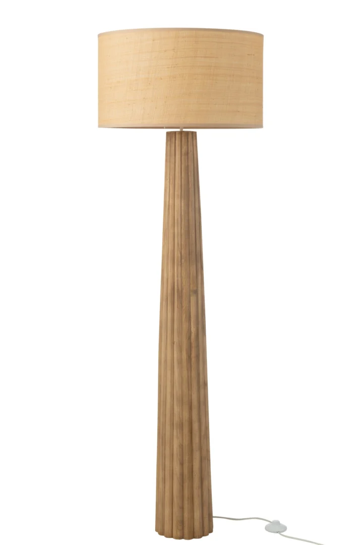 Vloerlamp Stundo Hout H157 cm met natuurlijke kap van gras en slanke houten voet