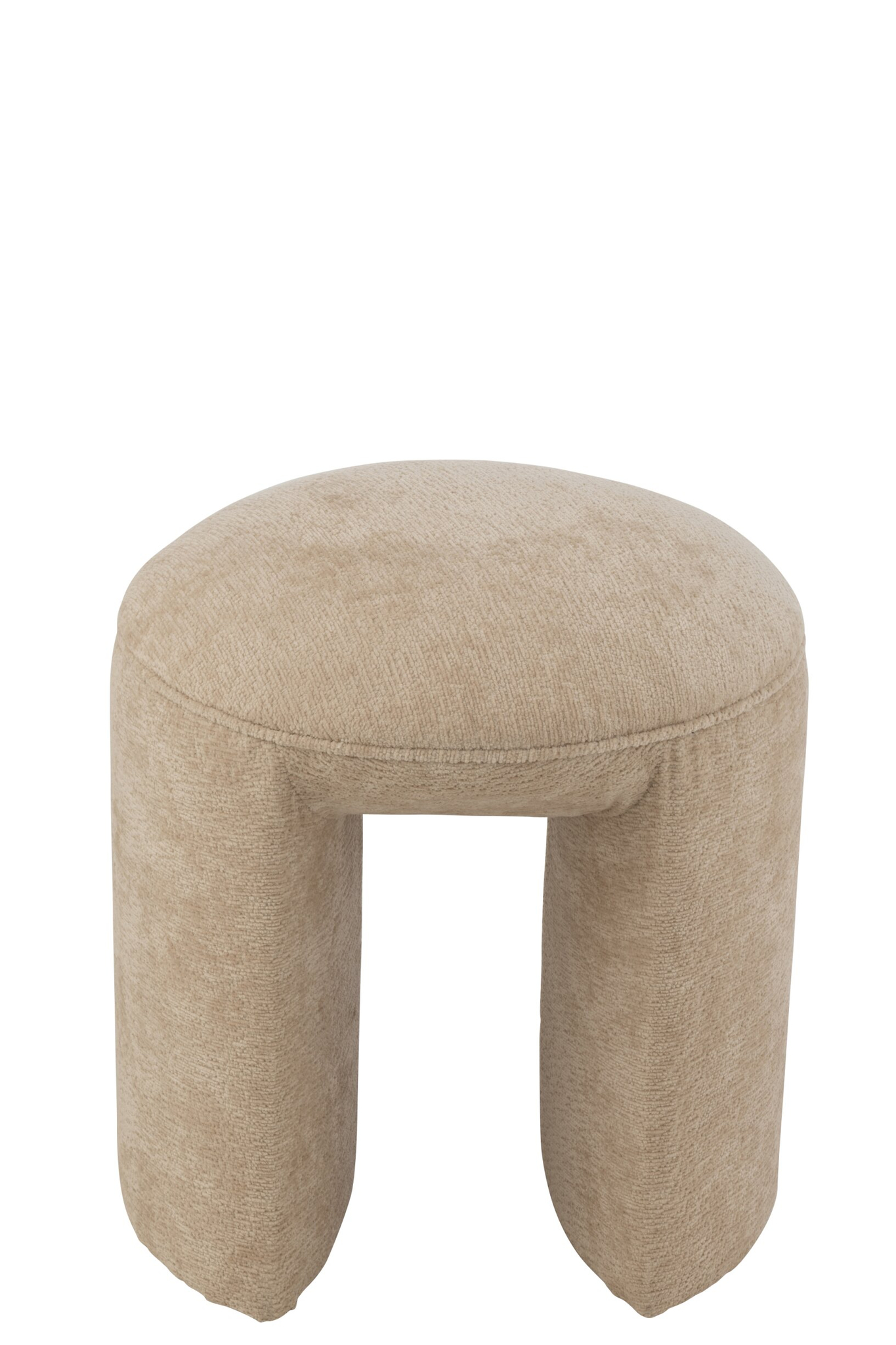 Kruk Cante in beige polyester, ronde vorm met zachte bekleding en stevige, compacte poten