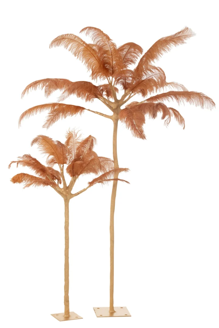 Kunstboom Tronang staal geel H190 cm met veren, speelse decoratieve takken en hoge slanke stam