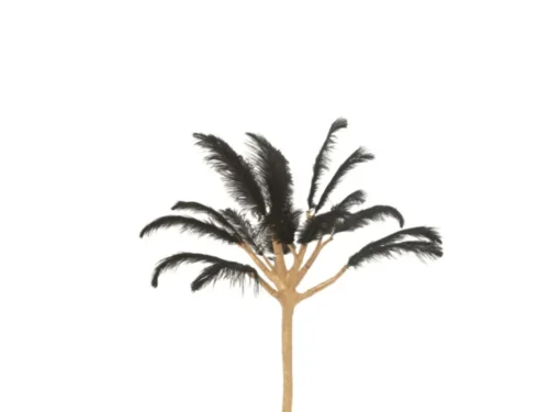 Decoratie Lonsello staal zwart met hoge slanke stam en zwarte verenbladeren op voetplaat