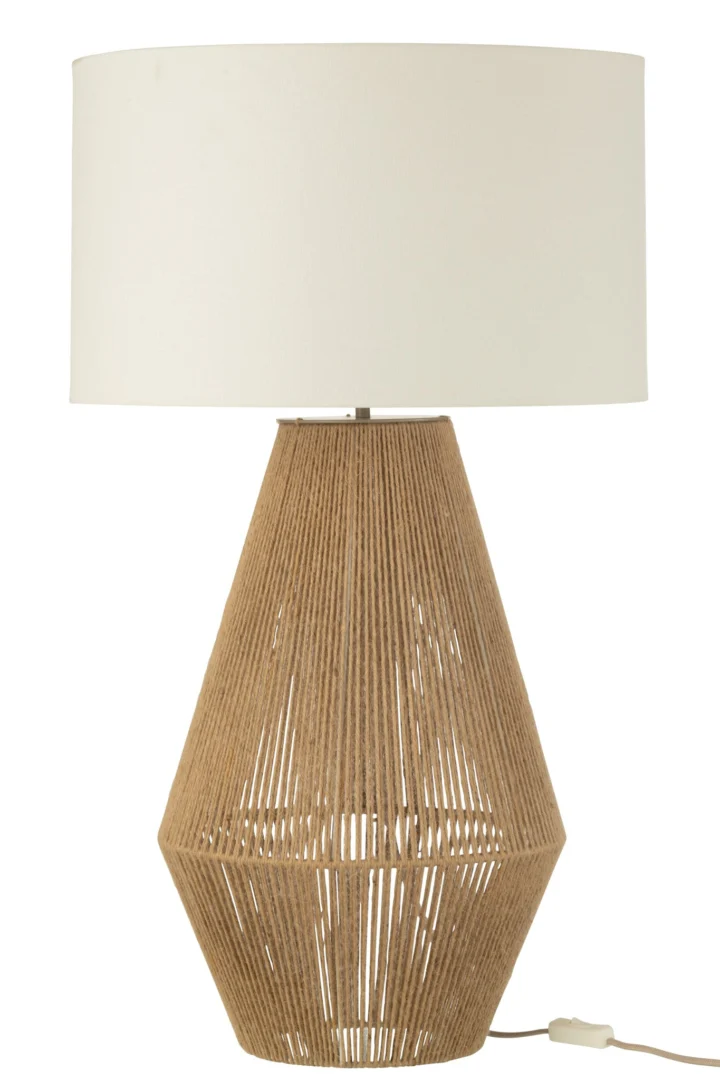 Tafellamp Sannura Naturel H78 cm met linnen kap en touwgeweven voet voor een warme, rustige uitstraling