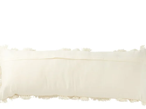 Kussen Lomma beige 100x35 cm met rechthoekige vorm en zachte franjerand, 60% katoen en 40% wol