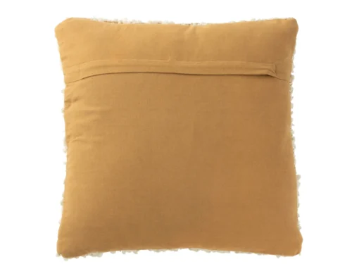 Kussen Klibor Meerkleurig 45x45 cm, warm beige met speelse witte franjes en volle vierkante vorm