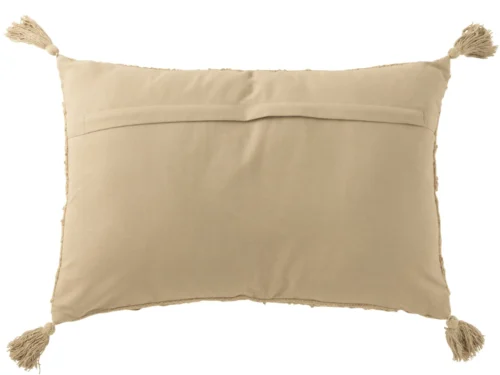 Kussen Heika beige 60x40 cm met zachte katoenlook en speelse kwastjes